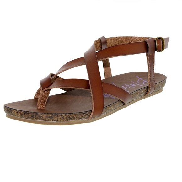 Blowfish Malibu Granola Brown Strappy Sandals Ankle Buckle Faux Leather Women 8 - Picture 1 of 9